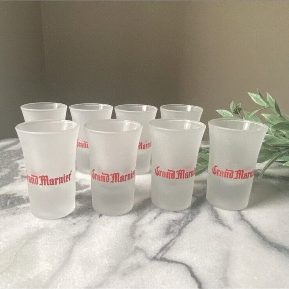 RARE Vintage Grand Marnier Shot Glasses Set of 8 Frosted White La Vie Red